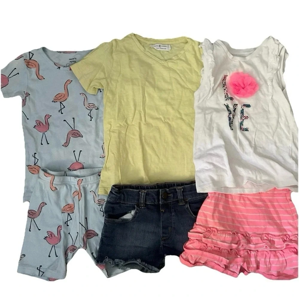 Lot Of 6 Toddler Girls Summer Clothes Size 4T Pajamas Shorts T Shirt Tank Skirt